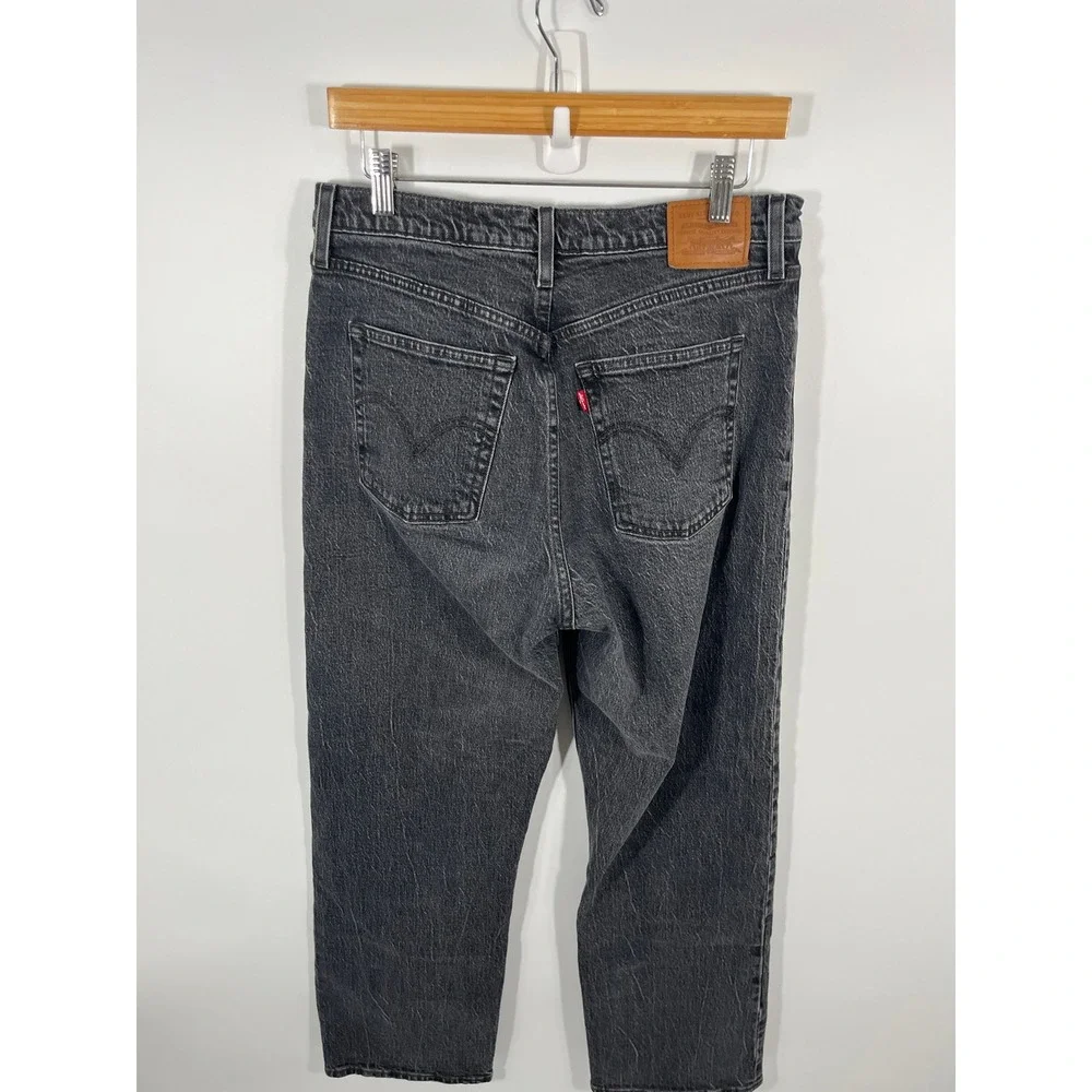 Levis Ribcage Straight Ankle Jeans Womens 31 Black High Rise Dark Wash Denim